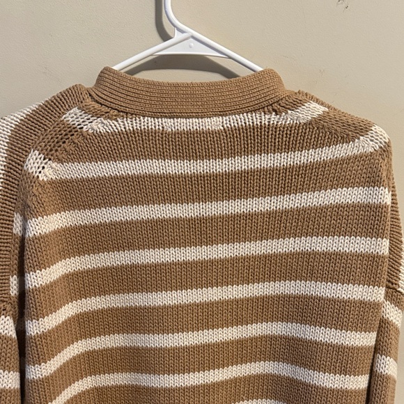 J. Crew Women's Camel and Natural Heritage cotton Striped Cardigan - Picture 8 of 10